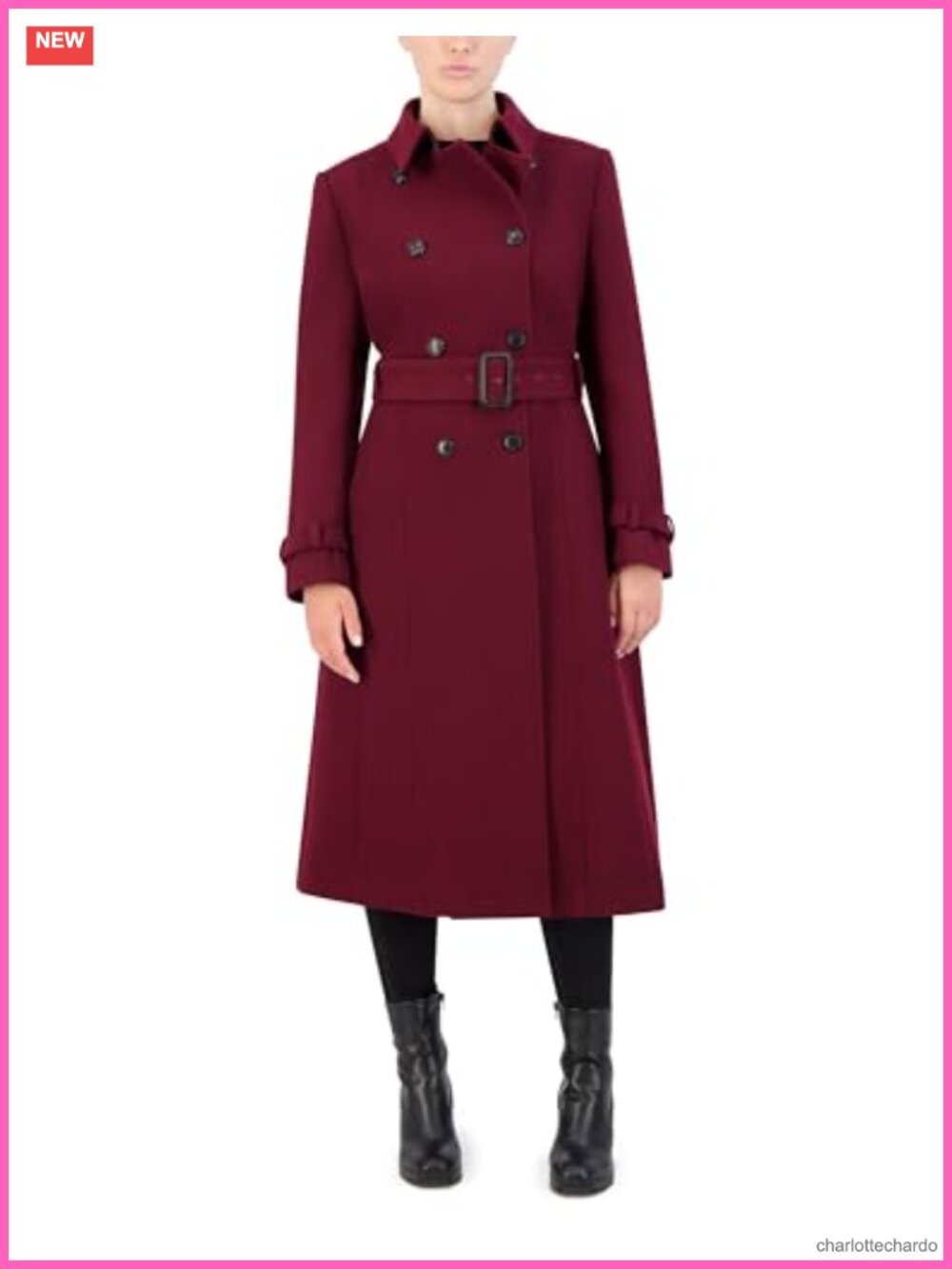 Wool Blend Trench Coat with Quilted Design - Long Winter Coat
